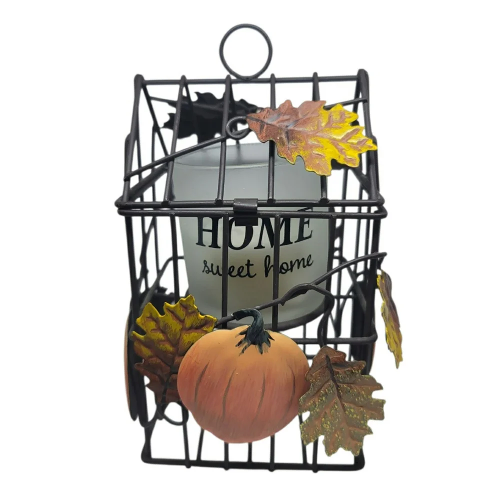 Metal Leaf and Pumpkin Candle Holder